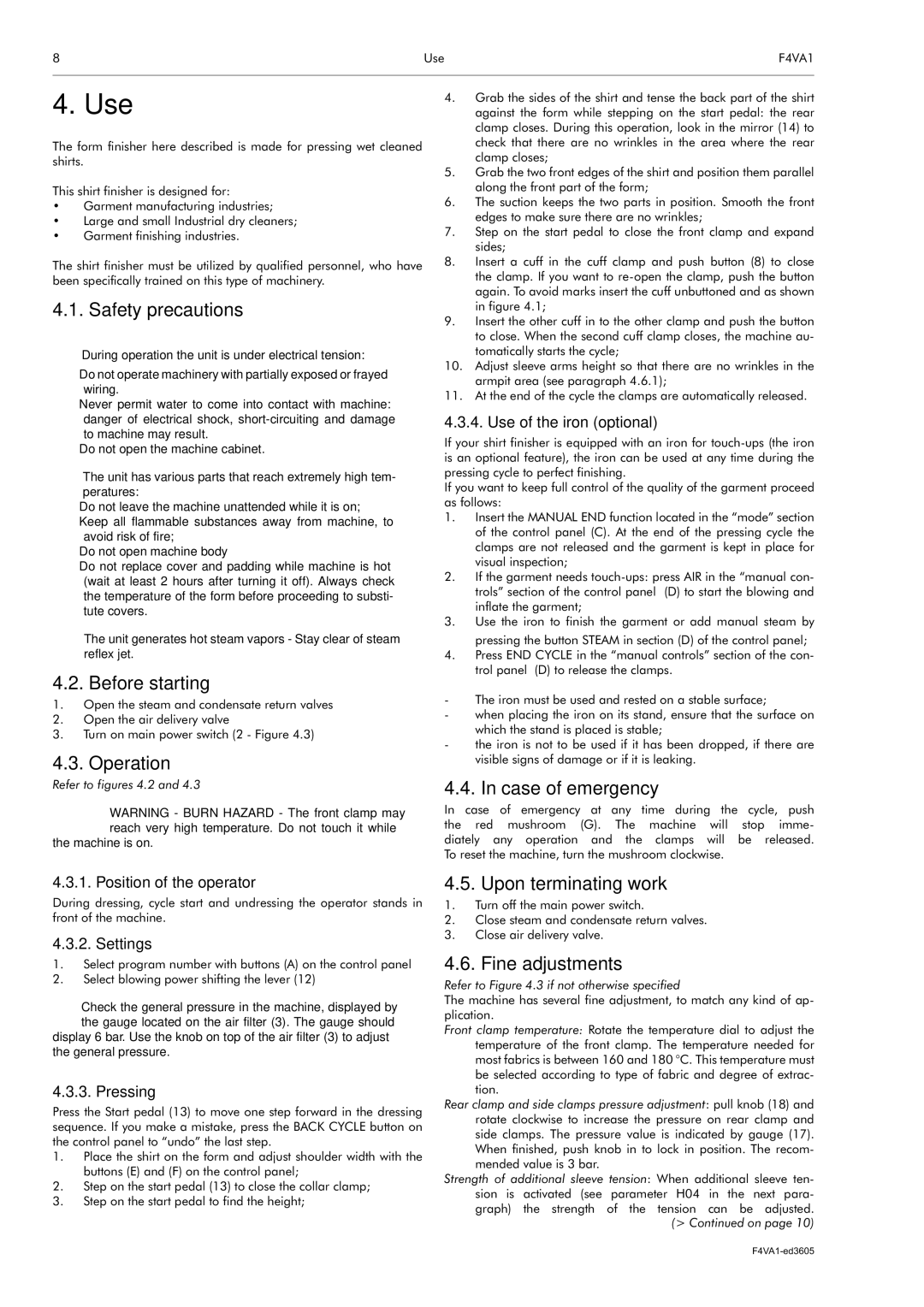 Electrolux F4VA1 manual Use 