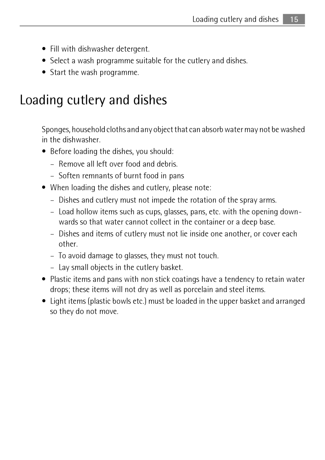 Electrolux F50674 user manual Loading cutlery and dishes 