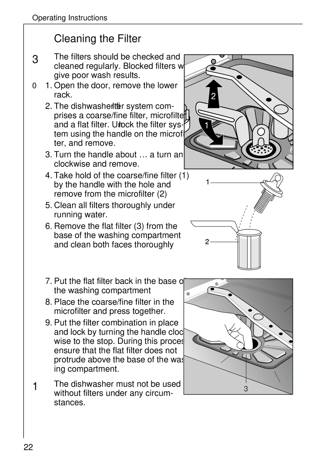 Electrolux FAVORIT 40260 manual Cleaning the Filter 