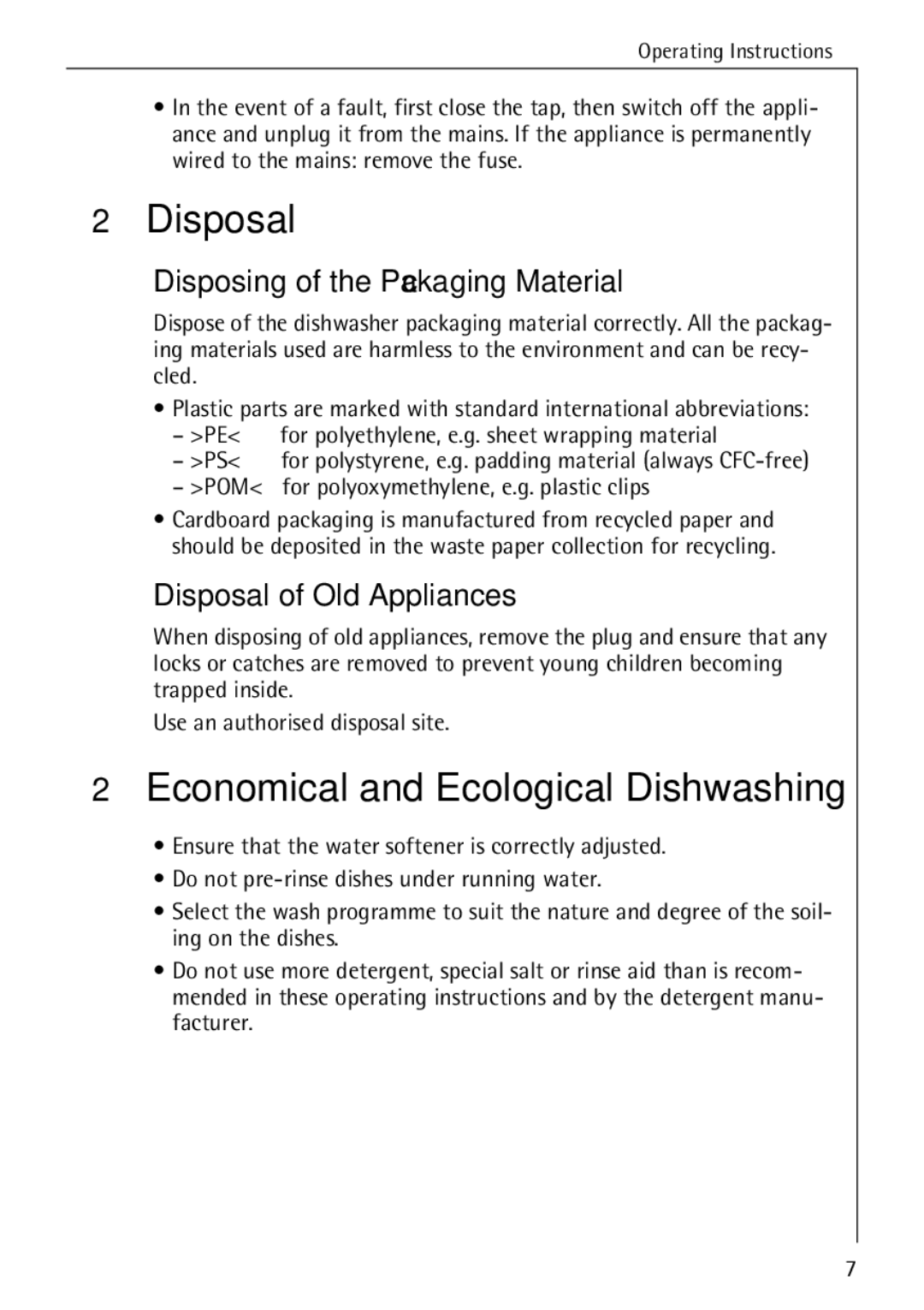 Electrolux FAVORIT 40260 manual Disposal, Economical and Ecological Dishwashing, Disposing of the Packaging Material 