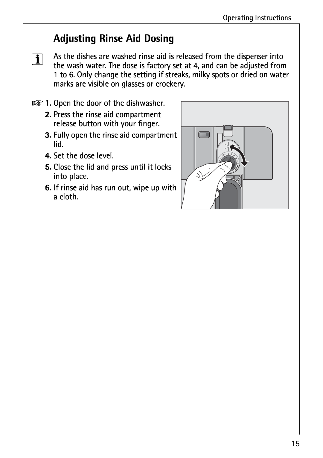 Electrolux FAVORIT 40630 manual Adjusting Rinse Aid Dosing 