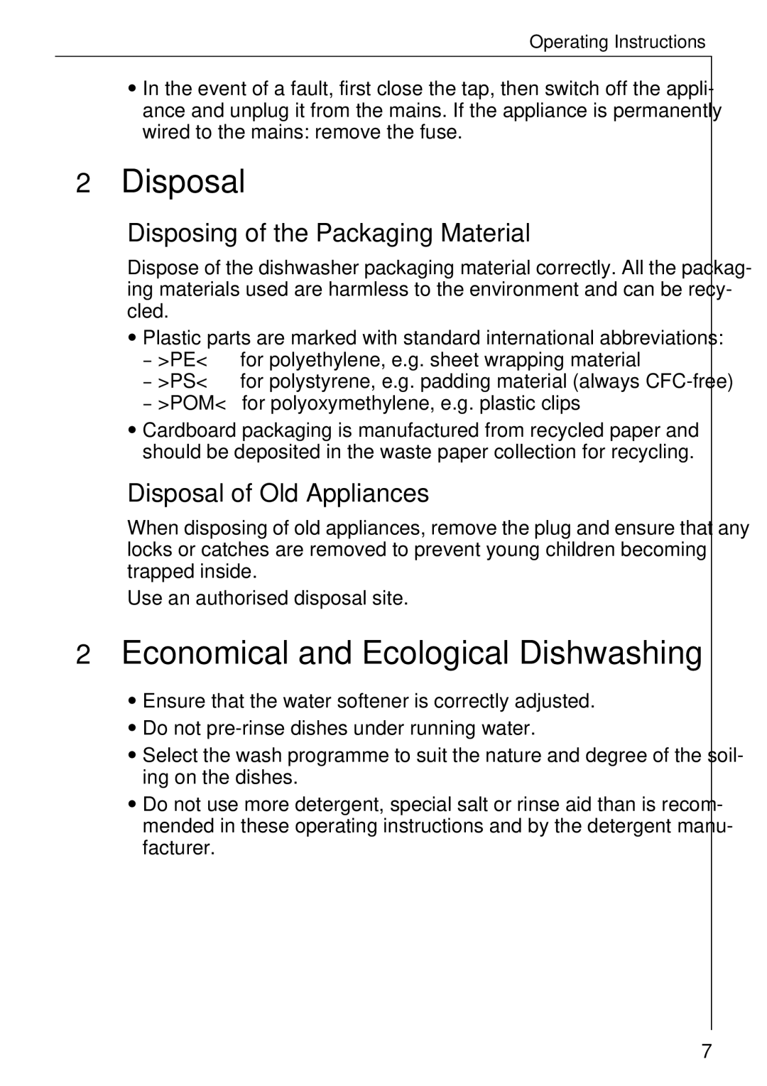 Electrolux FAVORIT 40660 i manual Disposal, Economical and Ecological Dishwashing, Disposing of the Packaging Material 