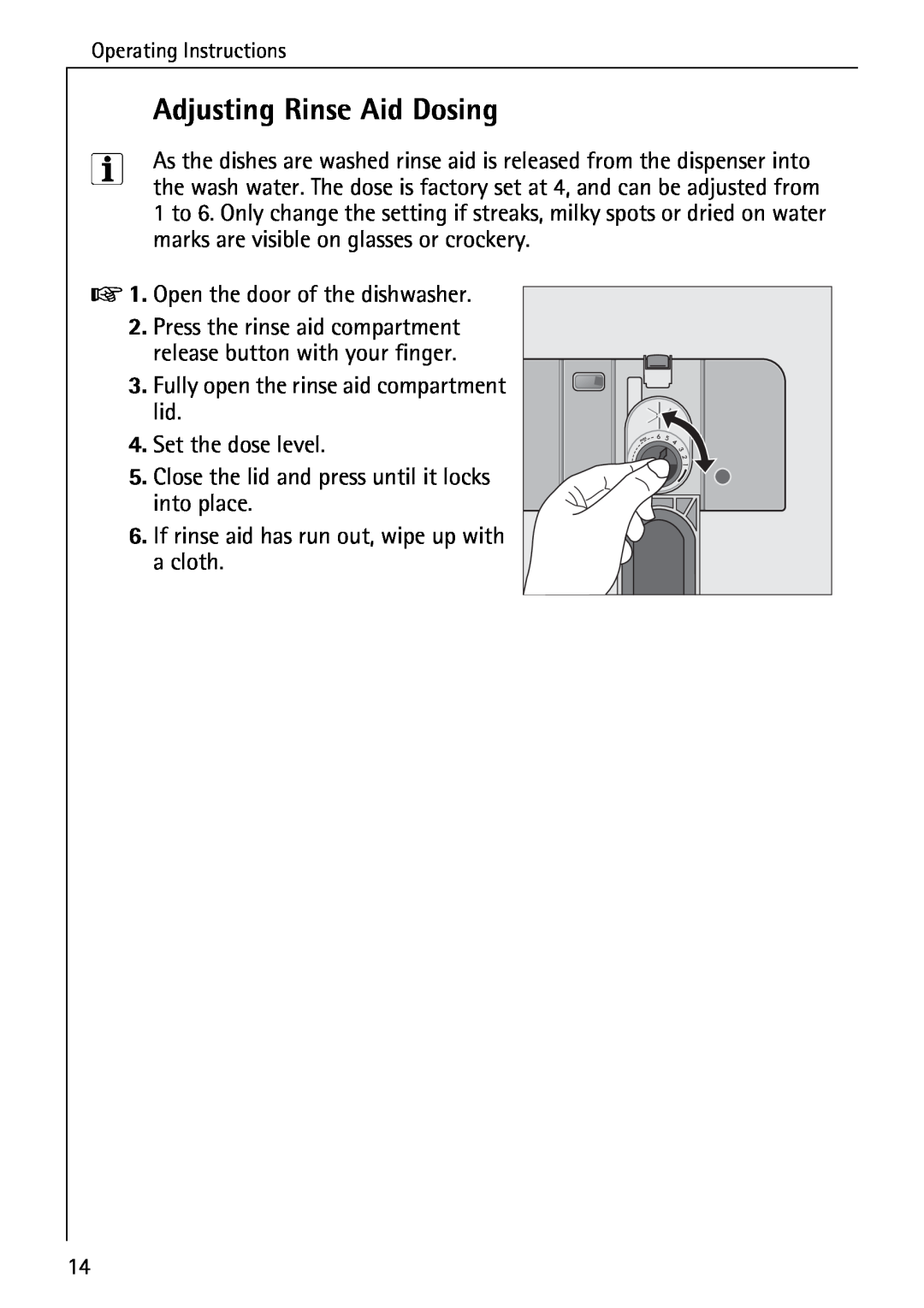 Electrolux FAVORIT 40660 i manual Adjusting Rinse Aid Dosing 