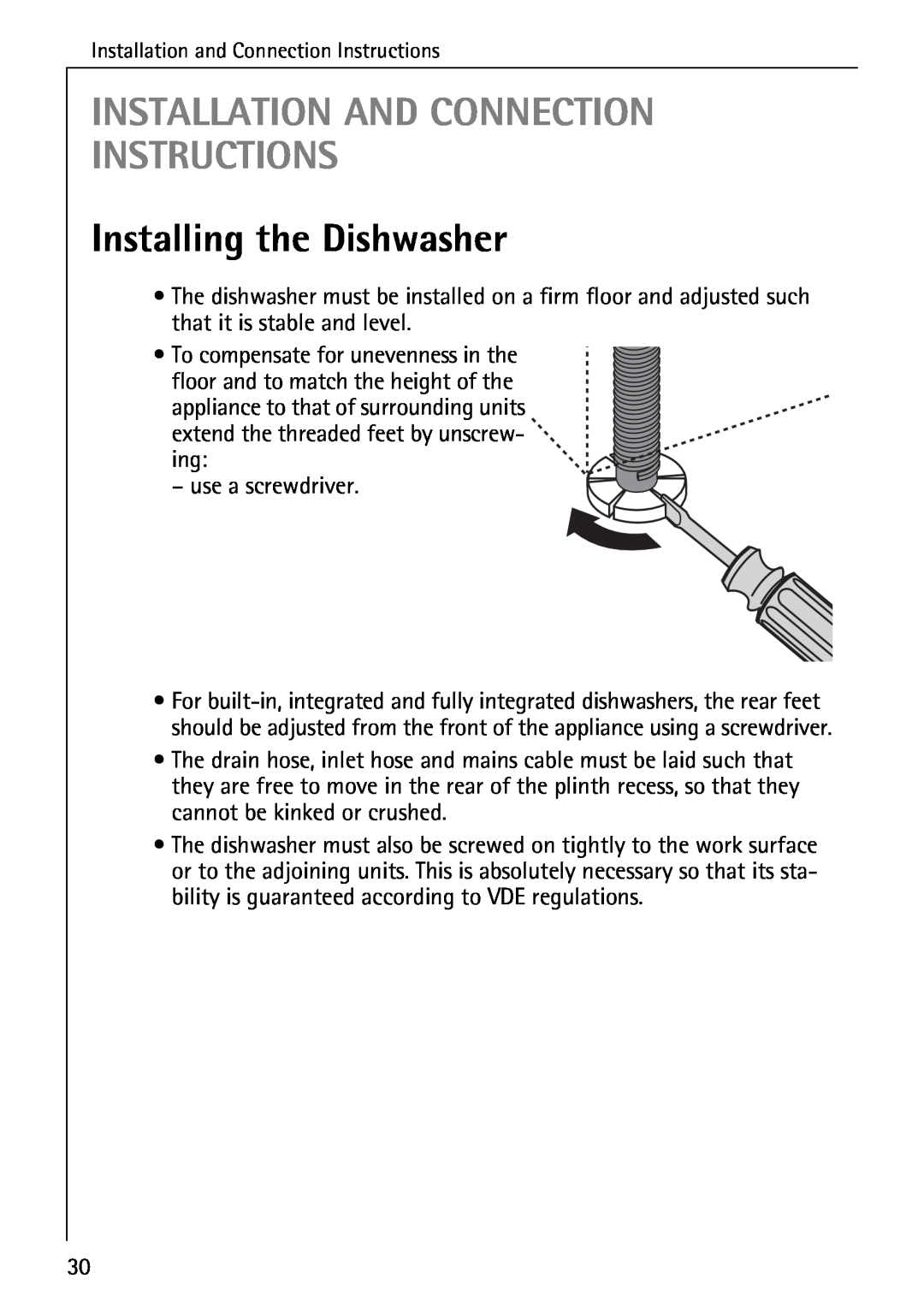 Electrolux FAVORIT 40660 i manual Installation And Connection Instructions, Installing the Dishwasher 