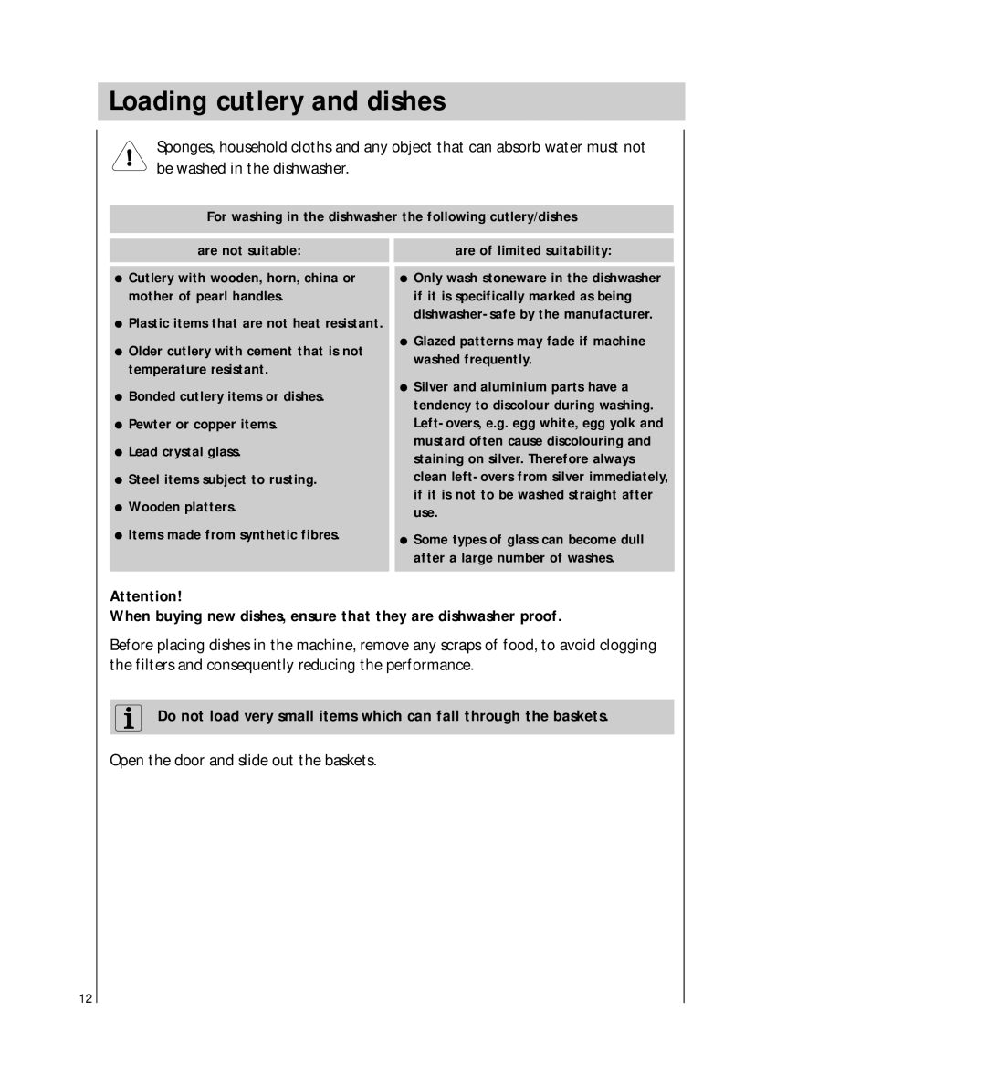 Electrolux FAVORIT 42300 operating instructions Loading cutlery and dishes 