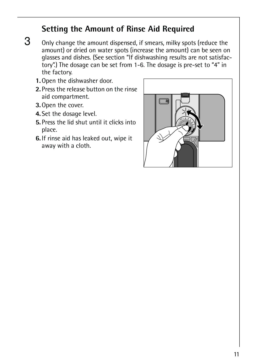 Electrolux FAVORIT 44080 i manual Setting the Amount of Rinse Aid Required 