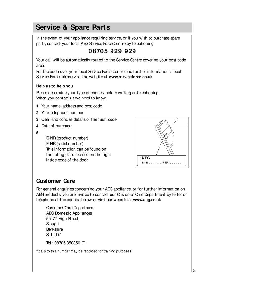 Electrolux FAVORIT 44740 manual Service & Spare Parts, Help us to help you 