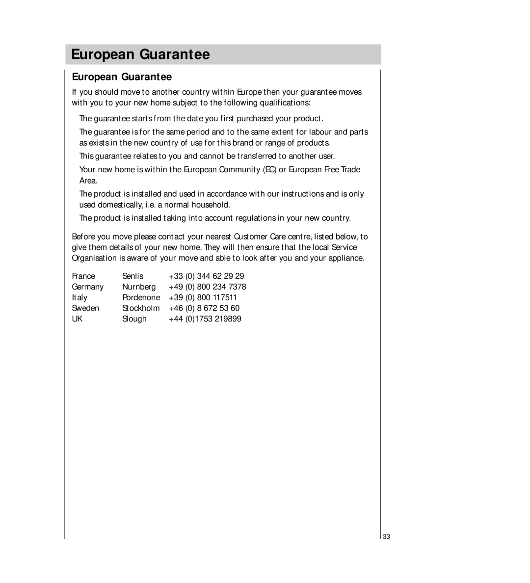 Electrolux FAVORIT 44740 manual European Guarantee 