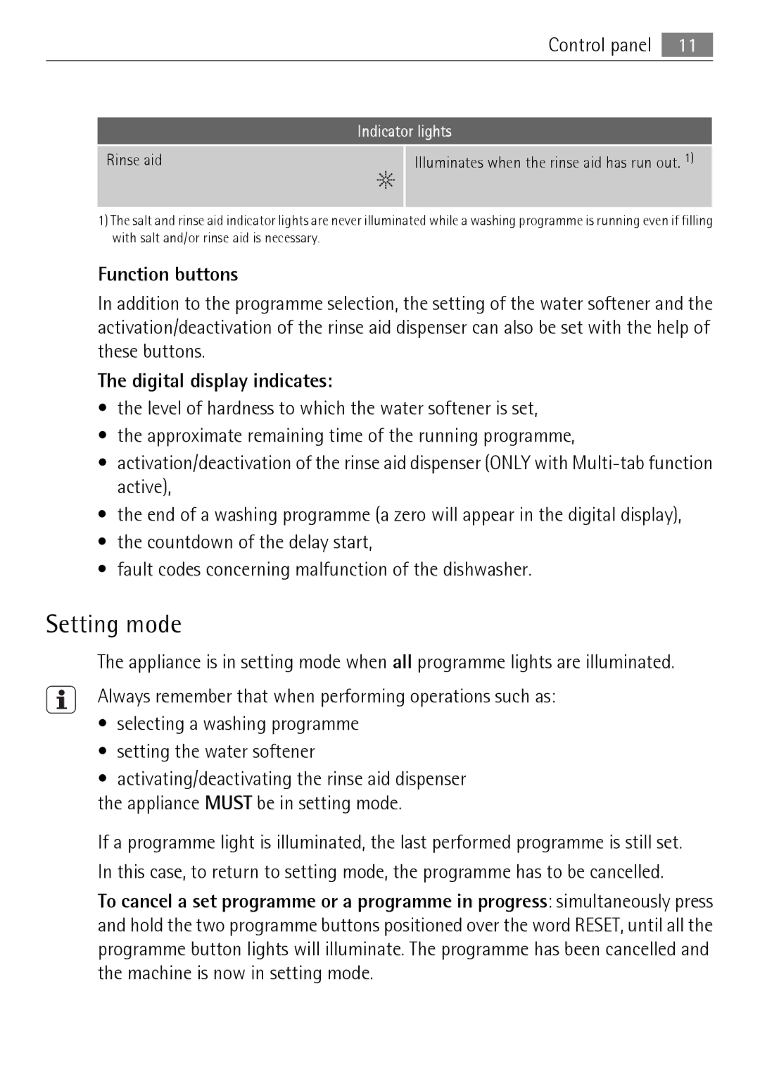 Electrolux FAVORIT 50871 user manual Setting mode, Function buttons, Digital display indicates 