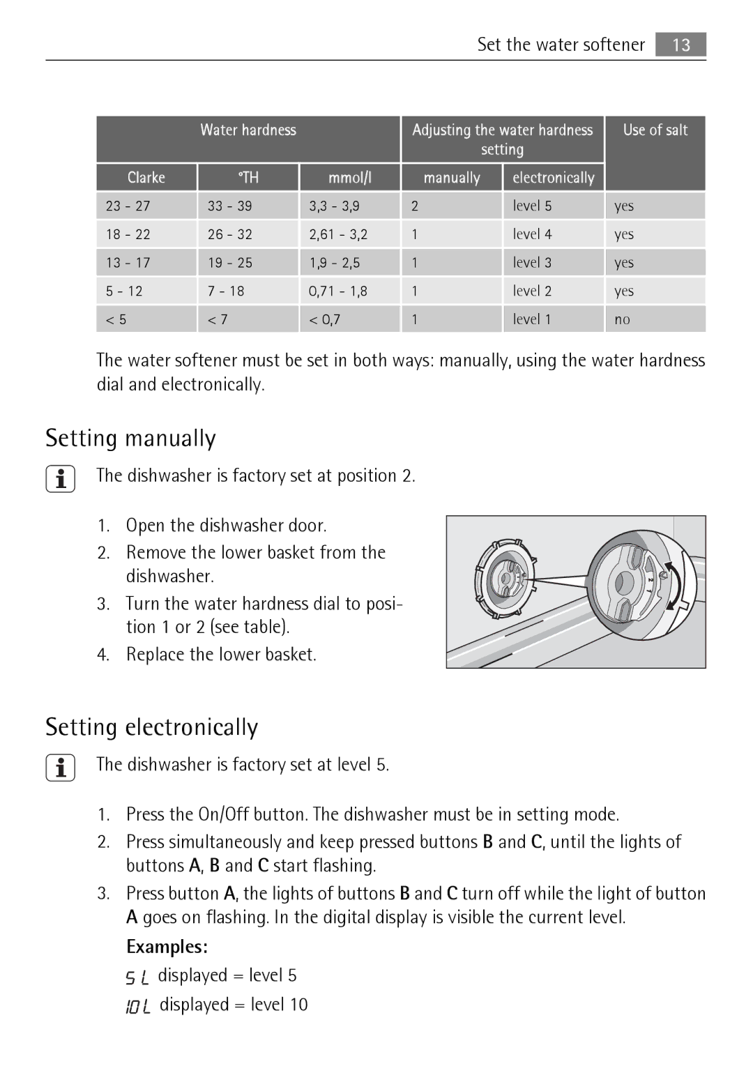 Electrolux FAVORIT 50871 user manual Setting manually, Setting electronically, Examples 