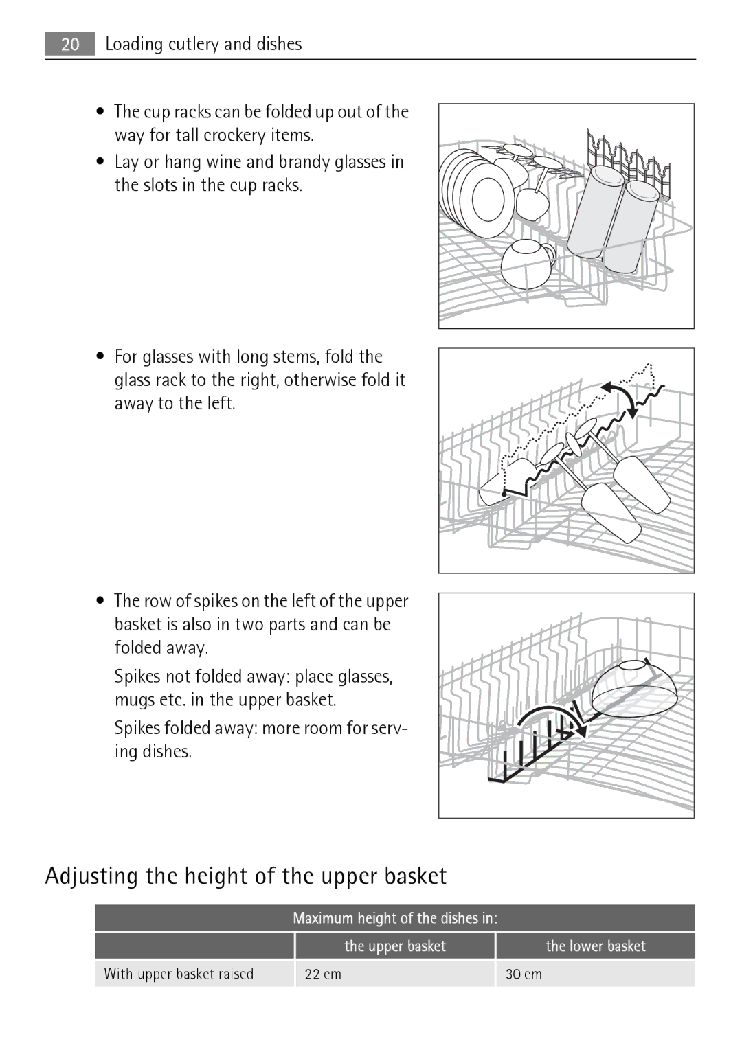 Electrolux FAVORIT 50871 user manual Adjusting the height of the upper basket 