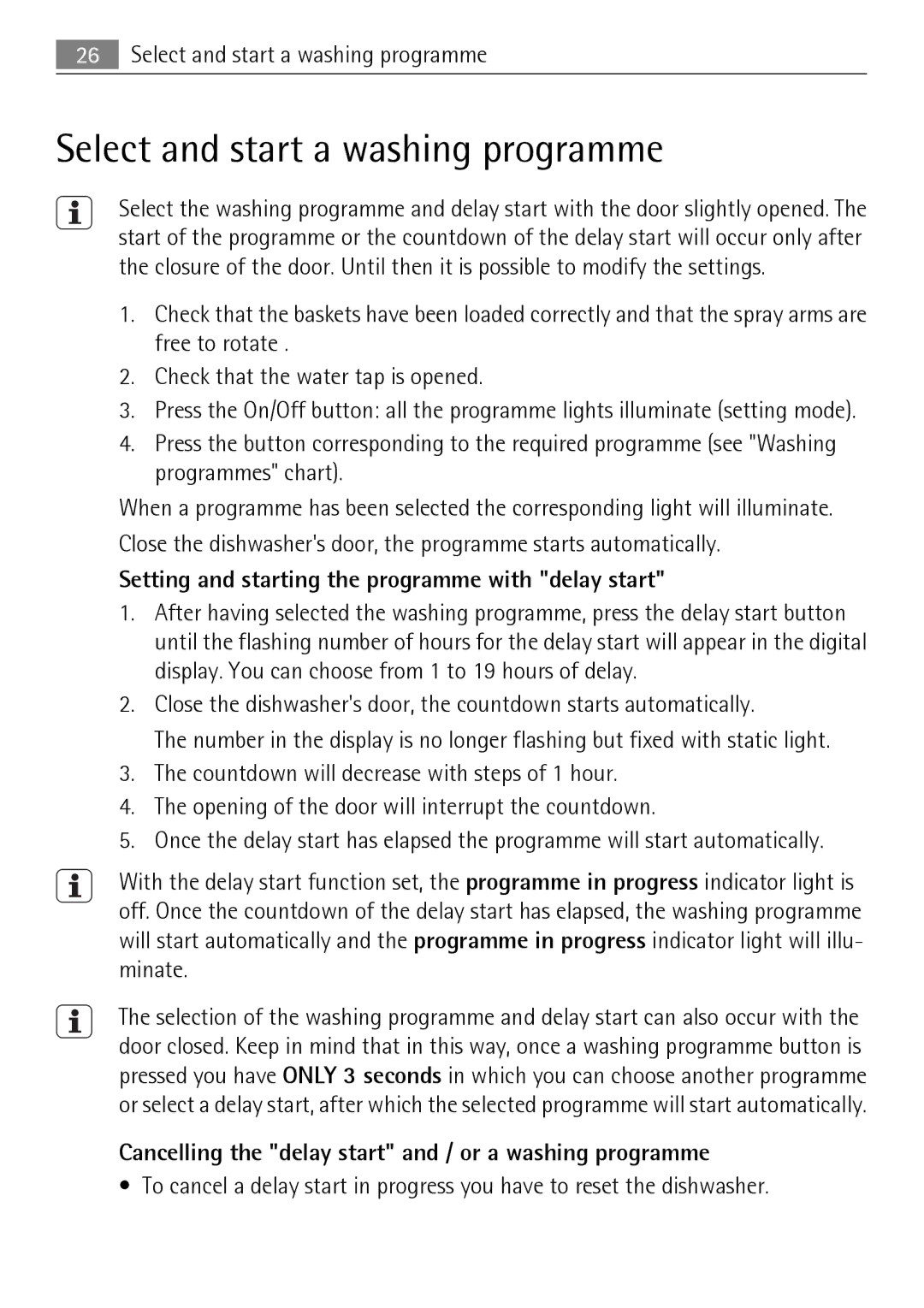 Electrolux FAVORIT 50871 Select and start a washing programme, Setting and starting the programme with delay start 