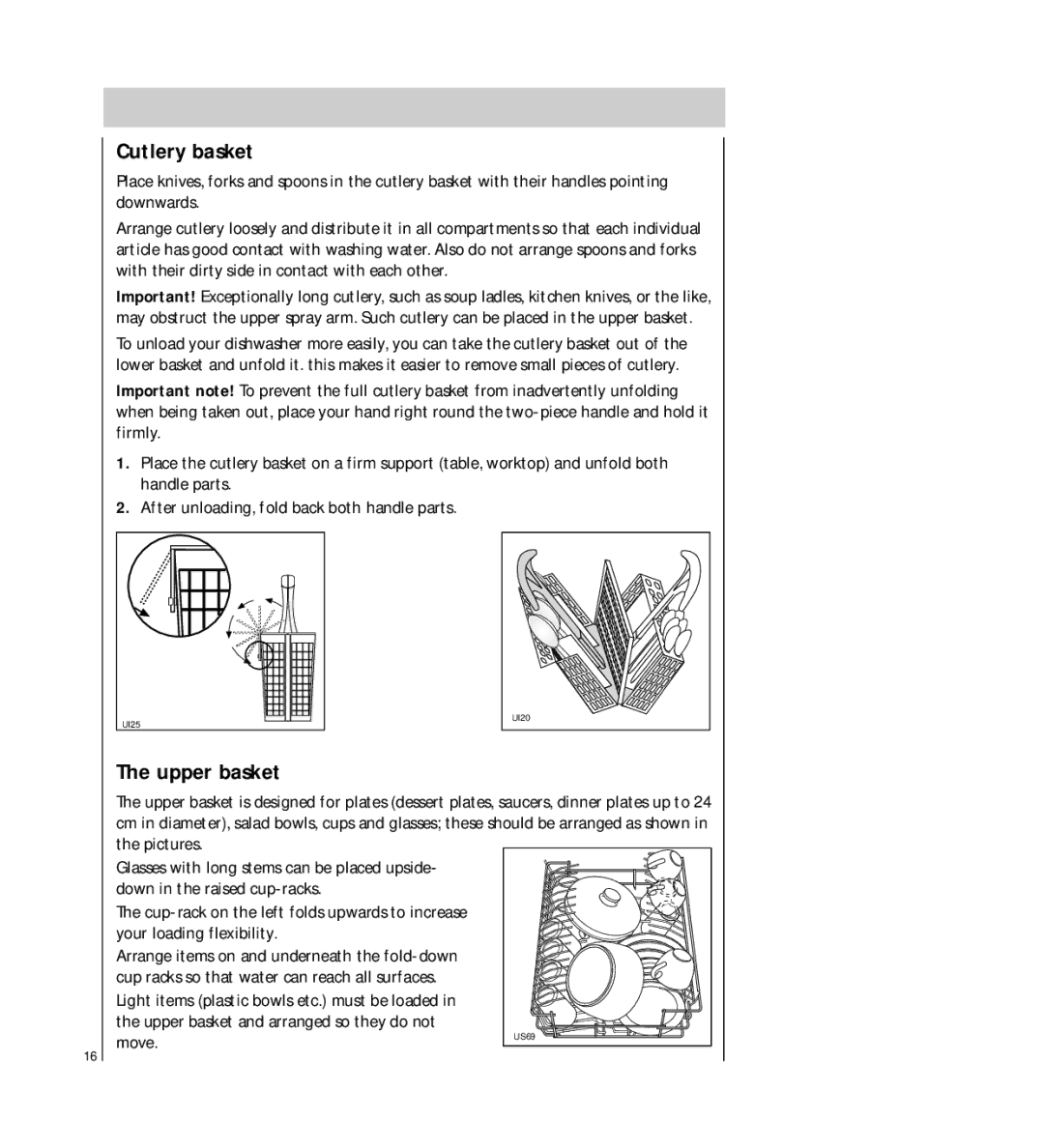 Electrolux FAVORIT 54730 manual Cutlery basket, Upper basket 