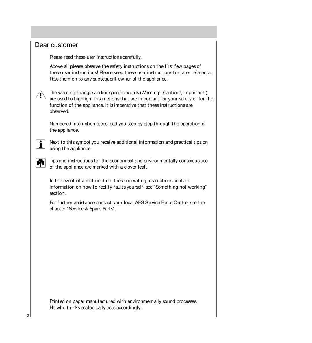 Electrolux FAVORIT 54730 manual Dear customer 