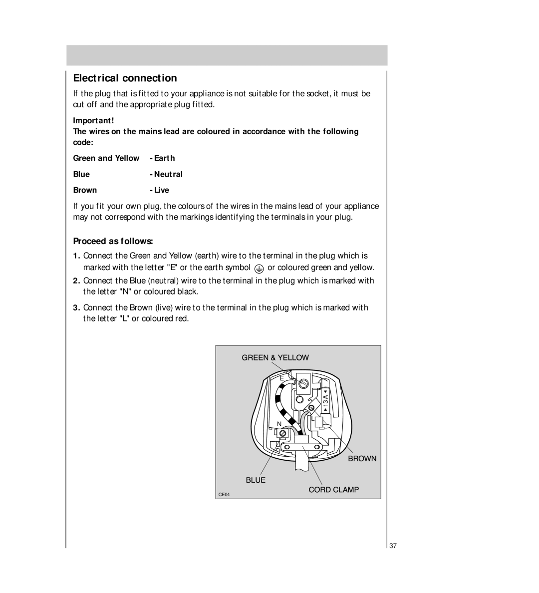 Electrolux FAVORIT 54730 manual Electrical connection 