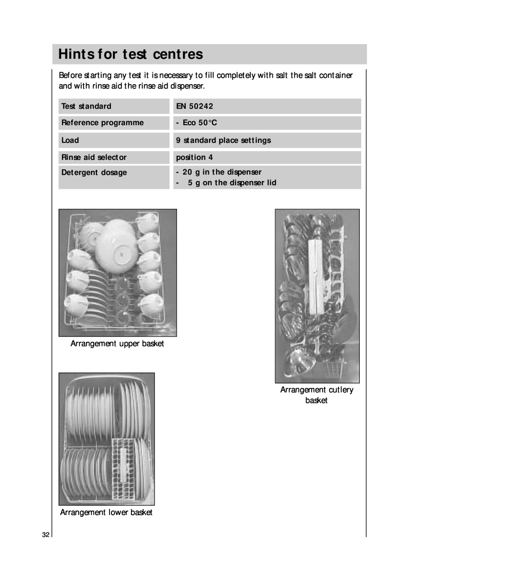 Electrolux FAVORIT 54730 manual Hints for test centres 