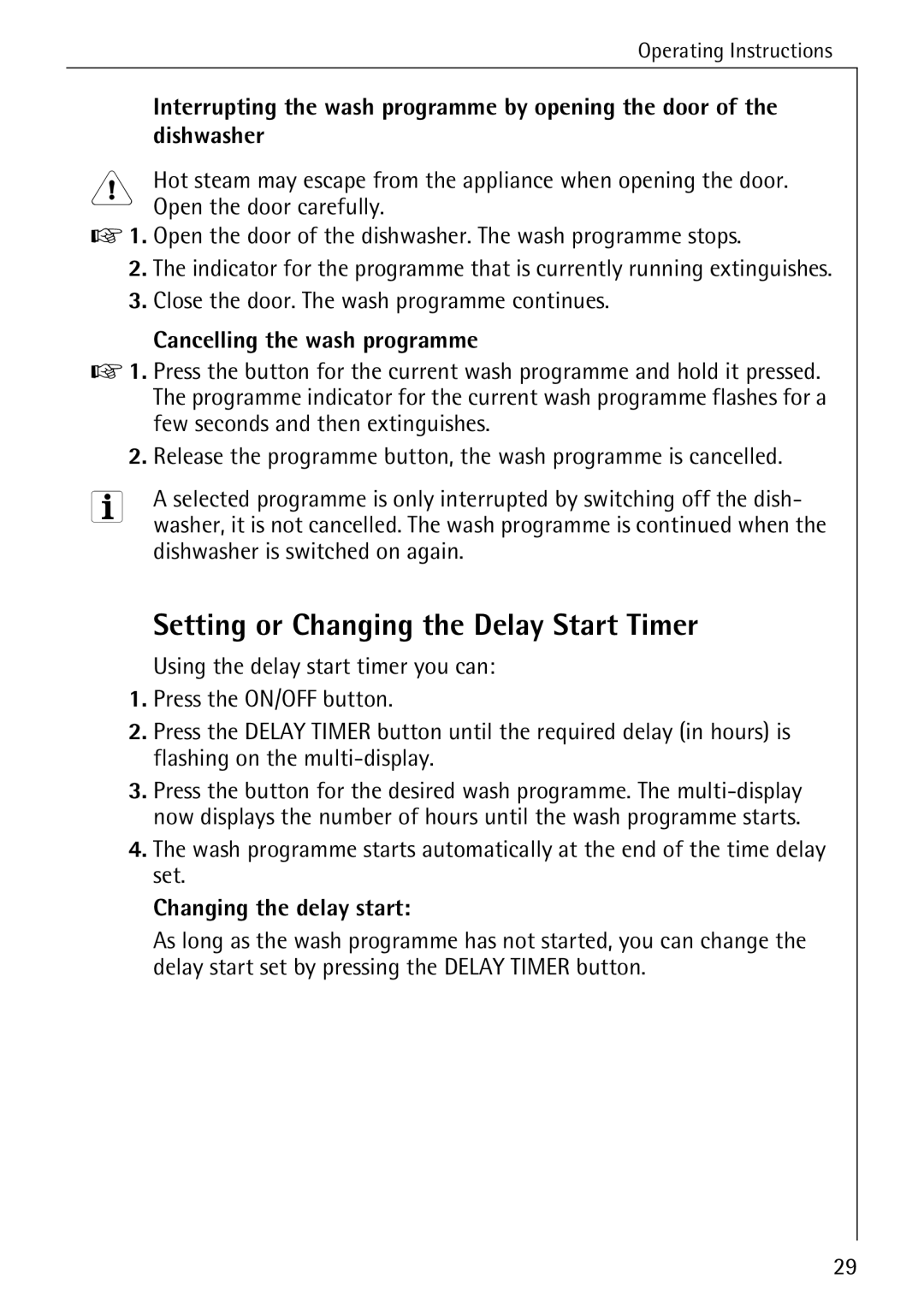 Electrolux FAVORIT 60870 manual Setting or Changing the Delay Start Timer 