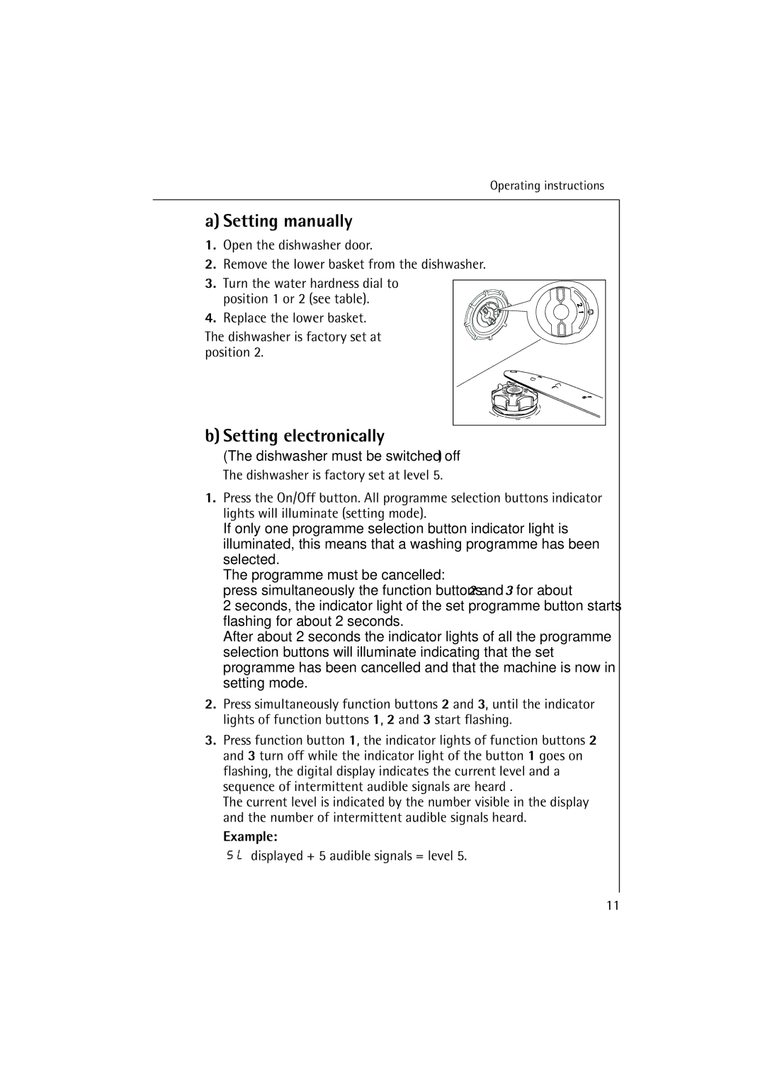 Electrolux FAVORIT 64070 Setting manually, Setting electronically, Example 