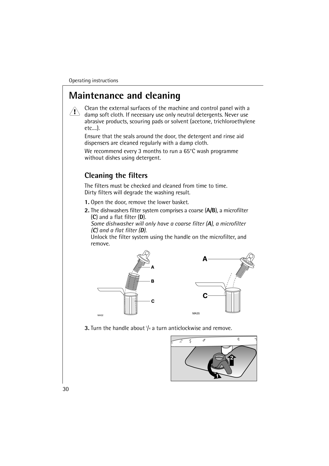 Electrolux FAVORIT 64070 manual Maintenance and cleaning, Cleaning the filters 