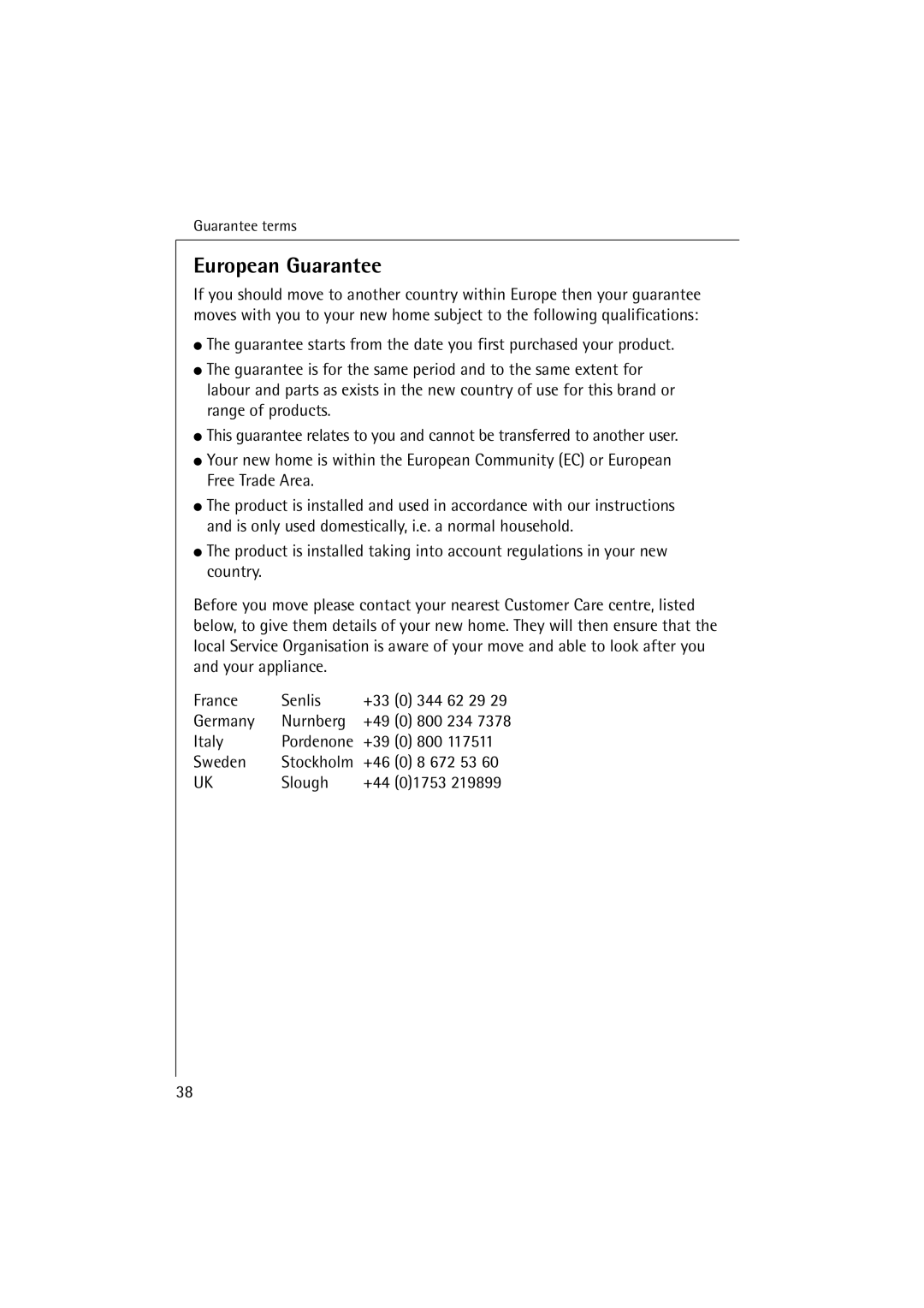 Electrolux FAVORIT 64070 manual European Guarantee 