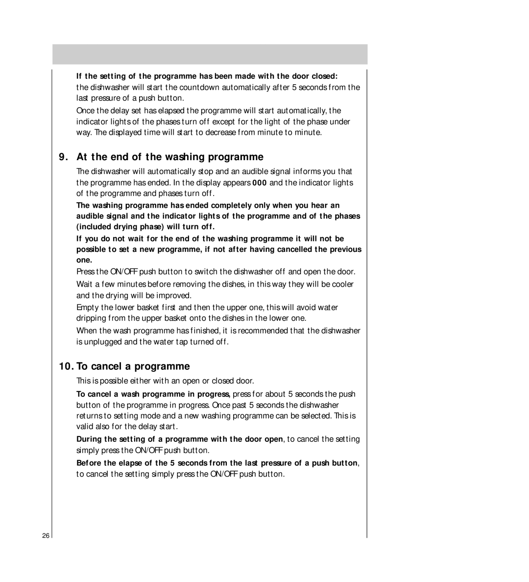 Electrolux FAVORIT 64800 manual At the end of the washing programme, To cancel a programme 