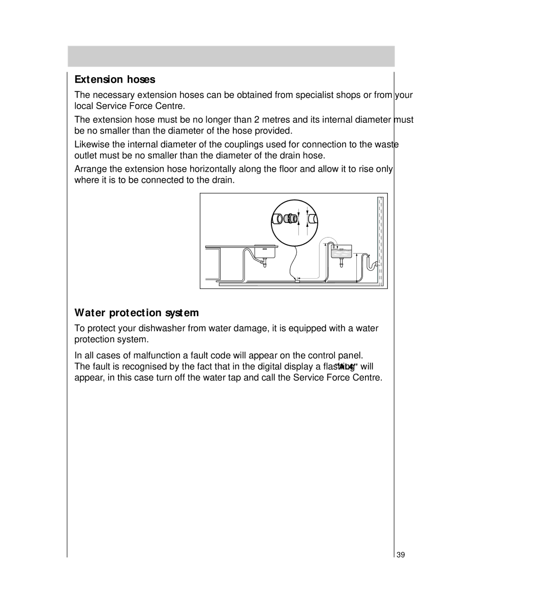 Electrolux FAVORIT 64800 manual Extension hoses, Water protection system 