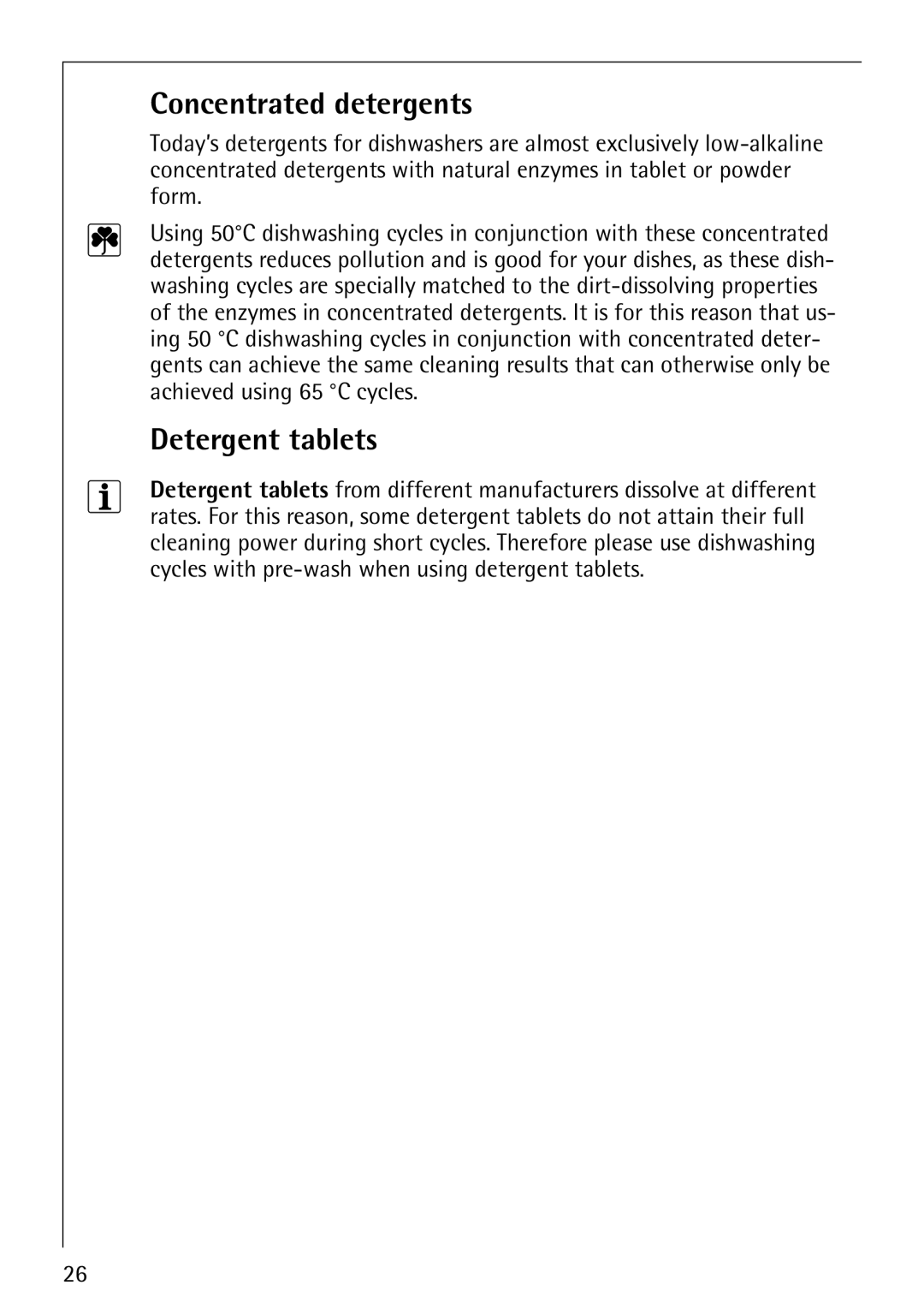 Electrolux FAVORIT 80860 manual Concentrated detergents, Detergent tablets 