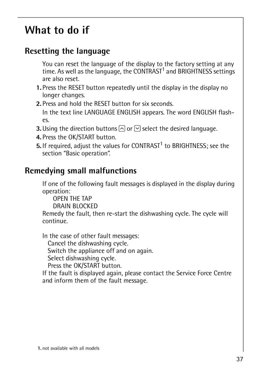 Electrolux FAVORIT 80860 manual What to do if …, Resetting the language, Remedying small malfunctions 