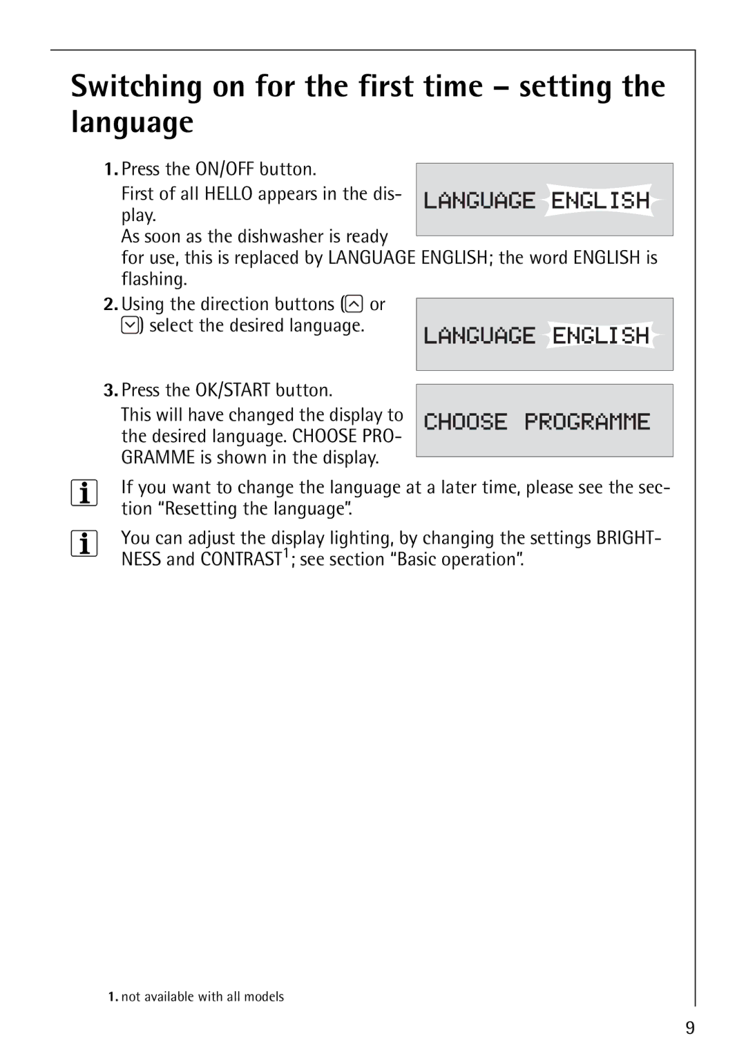 Electrolux FAVORIT 80860 manual Switching on for the first time setting the language 