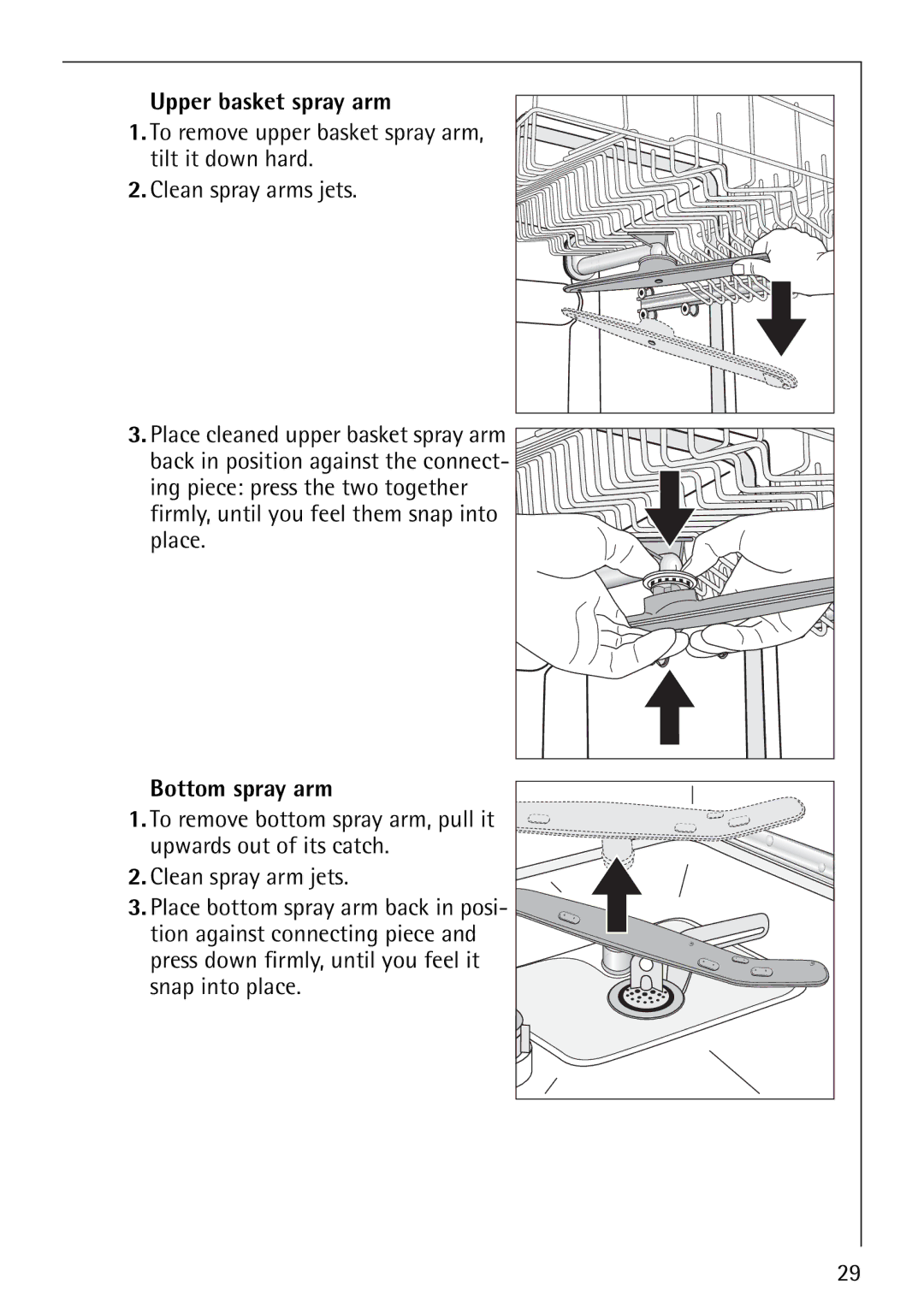 Electrolux FAVORIT 86070i manual Upper basket spray arm, Bottom spray arm 