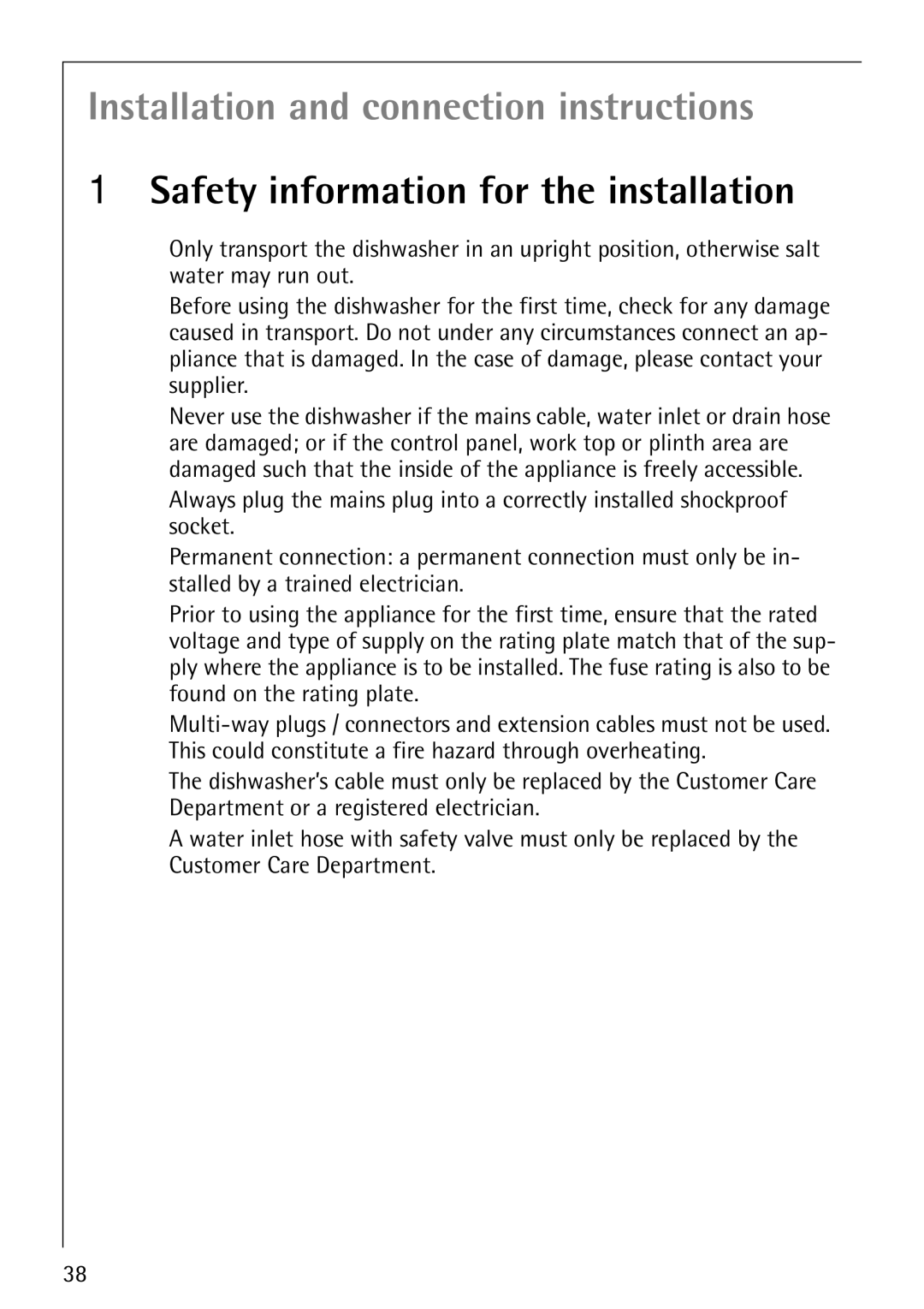 Electrolux FAVORIT 86070i manual Installation and connection instructions, Safety information for the installation 