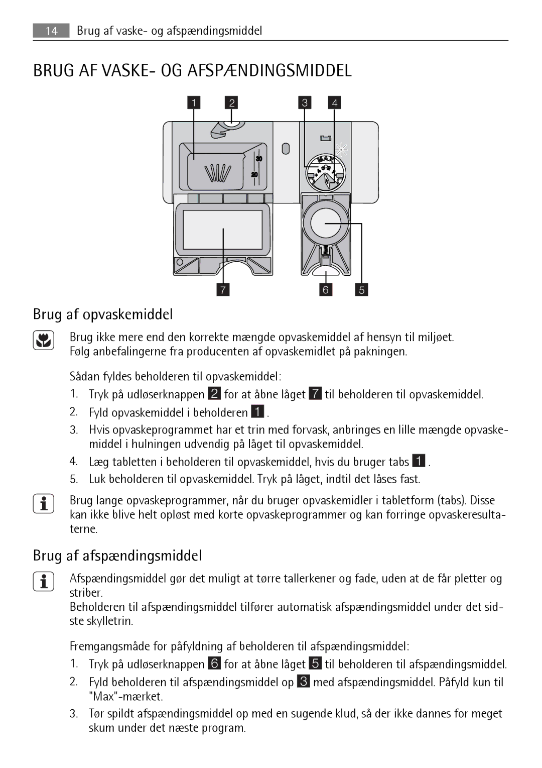 Electrolux FAVORIT 88060 VI Brug AF VASKE- OG Afspændingsmiddel, Brug af opvaskemiddel, Brug af afspændingsmiddel 