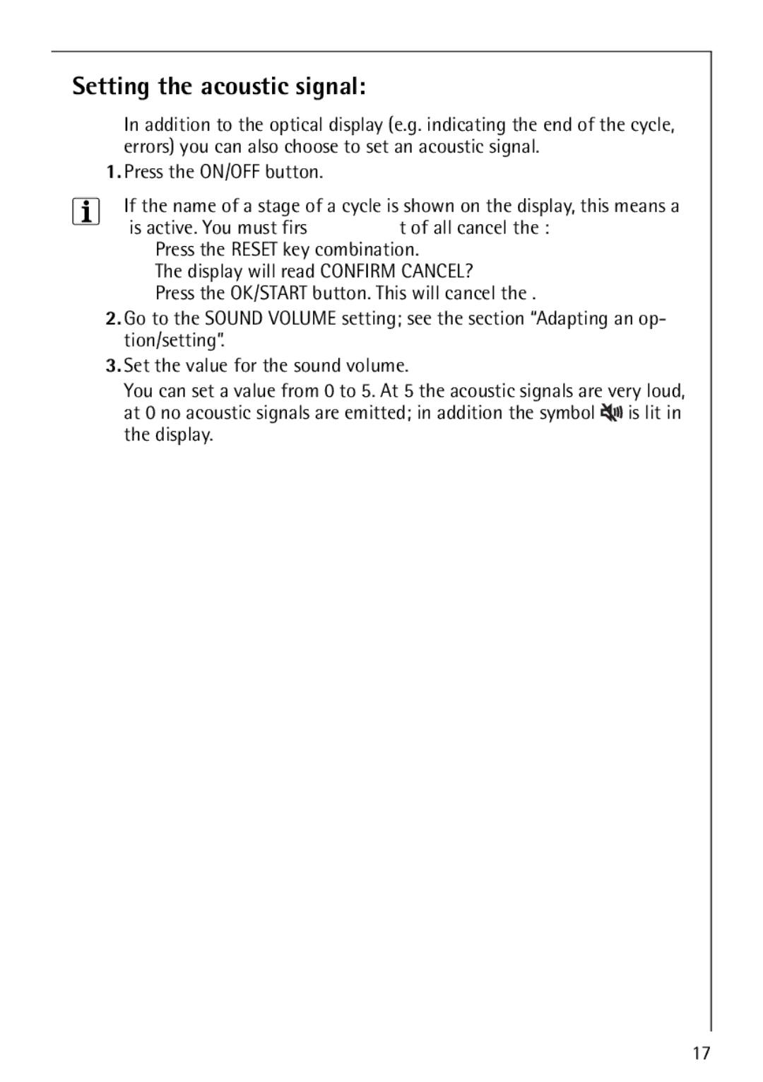 Electrolux FAVORIT 88070 manual Setting the acoustic signal 