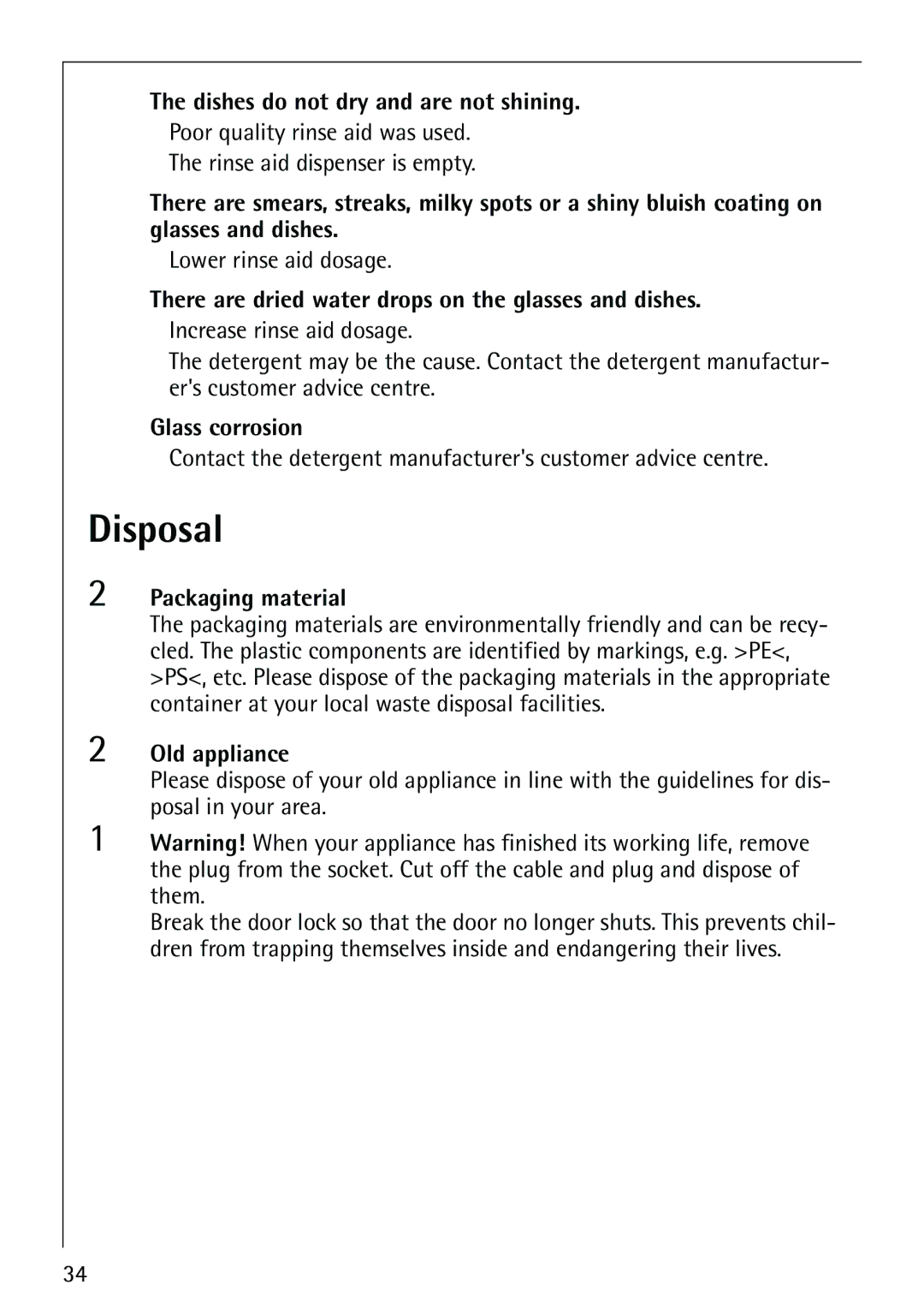 Electrolux FAVORIT 88070 manual Disposal 