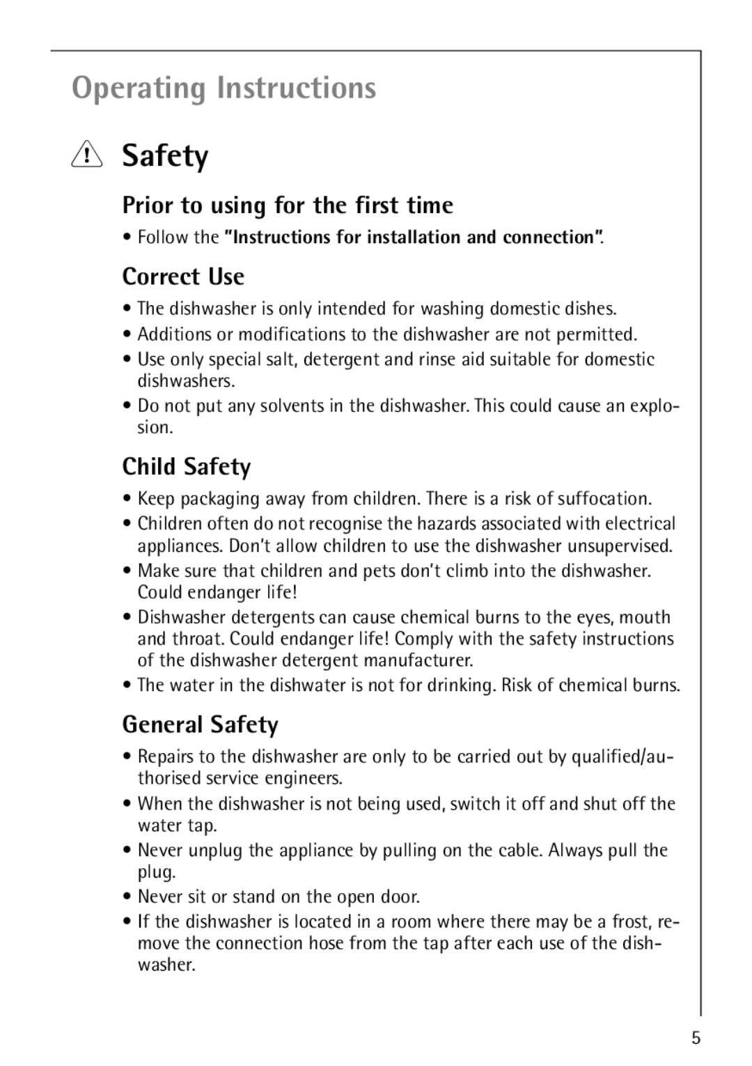 Electrolux FAVORIT 88070 manual Prior to using for the first time, Correct Use, Child Safety, General Safety 