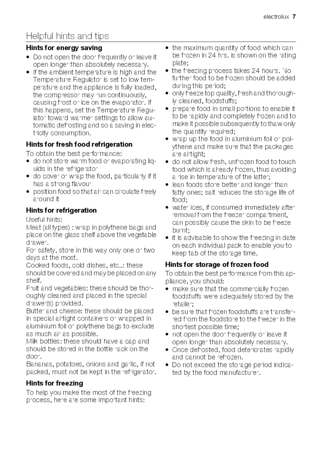 Electrolux FB551SSA+, FB551SA+, FB551BSA+, FB551BA+ user manual Helpful hints and tips 