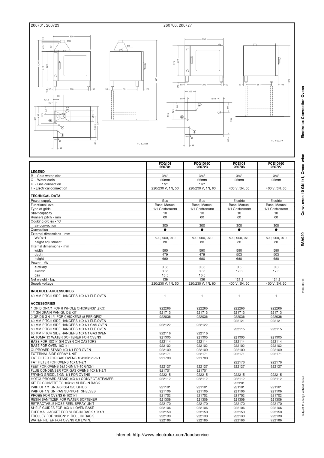 Electrolux FCG10160, FCE10160, 260723, 260727, 260701, 260706 manual Ovens, Electrolux Convection, Wise, Cross, EAA020 