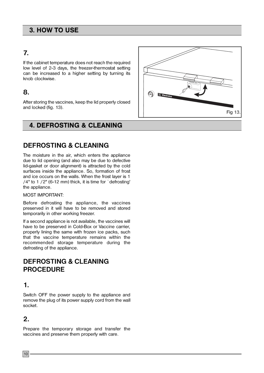 Electrolux FCW 300, FCW 200 manual Defrosting & Cleaning Procedure 