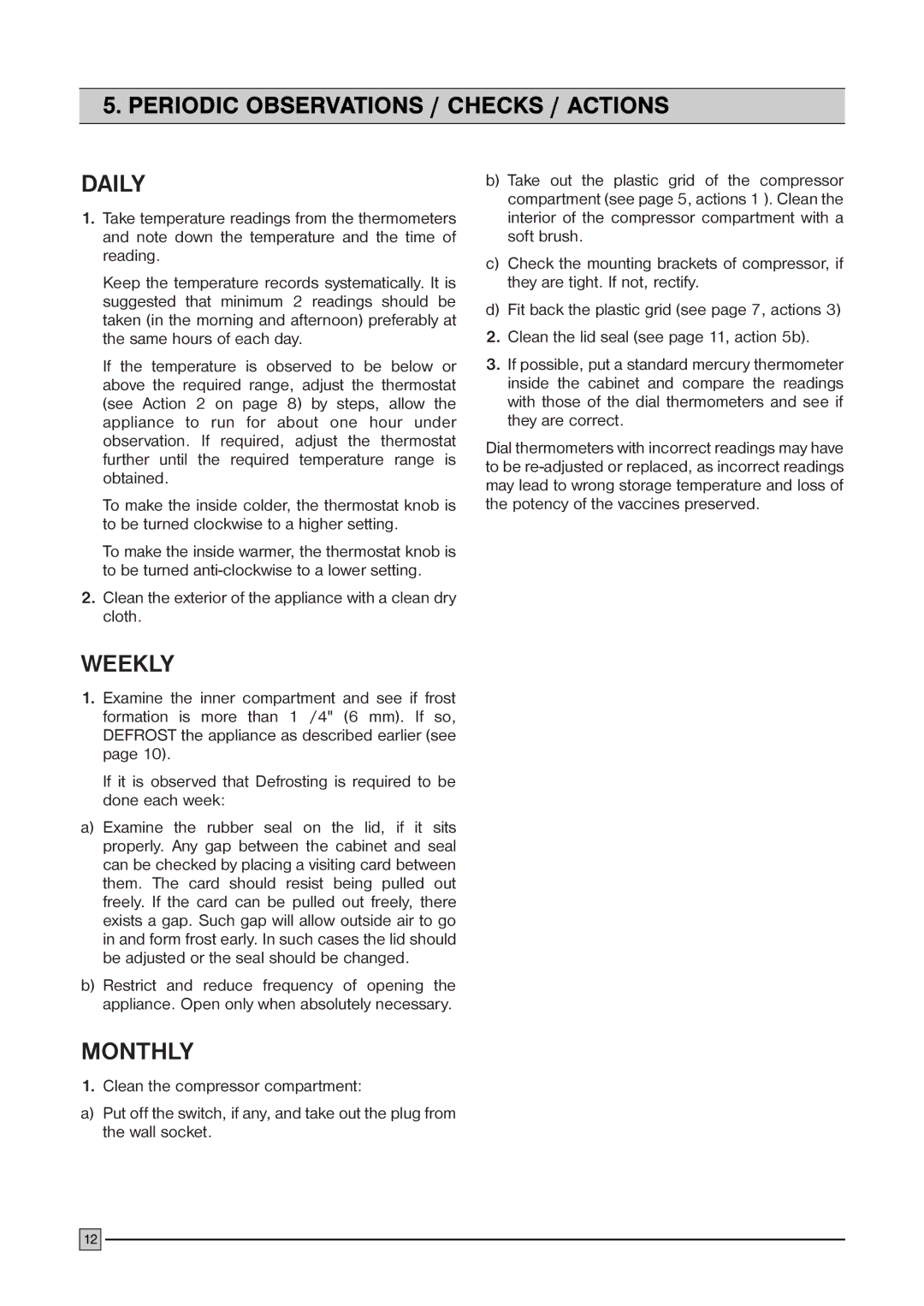 Electrolux FCW 300, FCW 200 manual Daily, Weekly, Monthly 