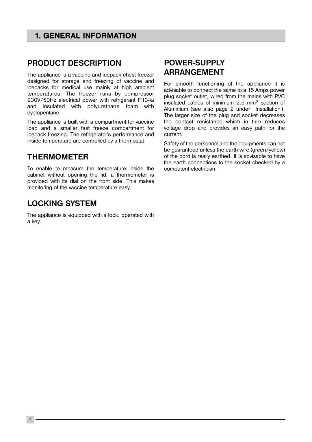 Electrolux FCW 300, FCW 200 manual Product Description, Thermometer, Locking System, POWER-SUPPLY Arrangement 