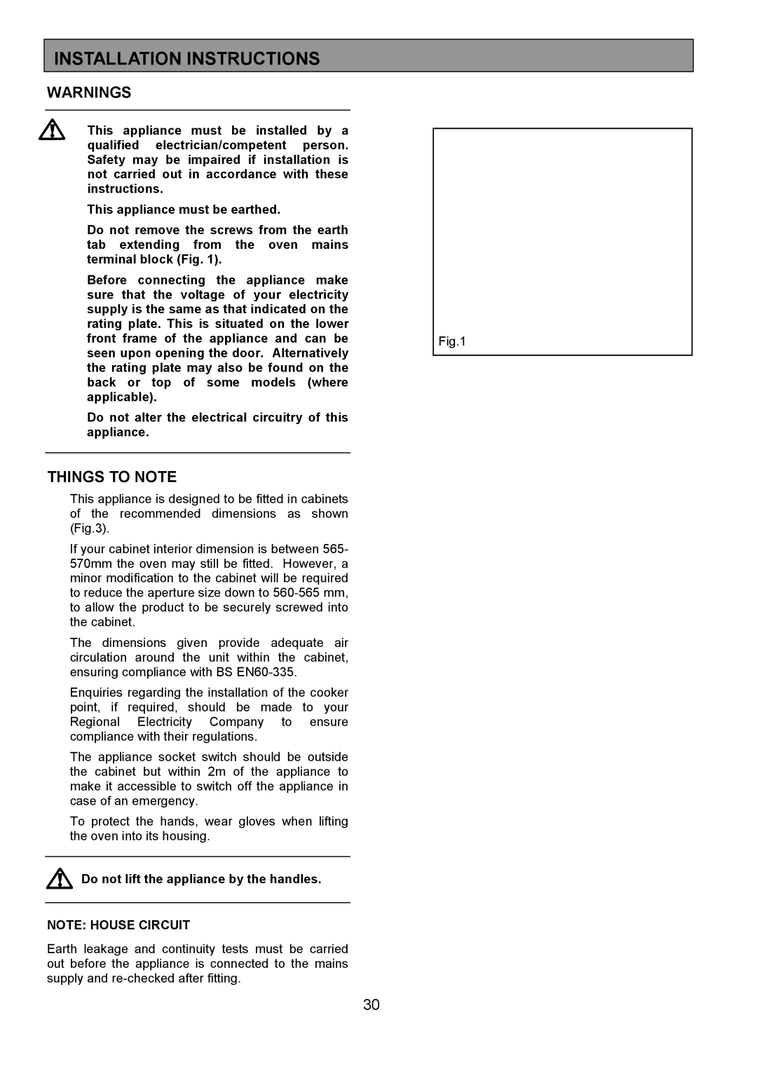 Electrolux FDO 900 manual Installation Instructions, Do not lift the appliance by the handles 