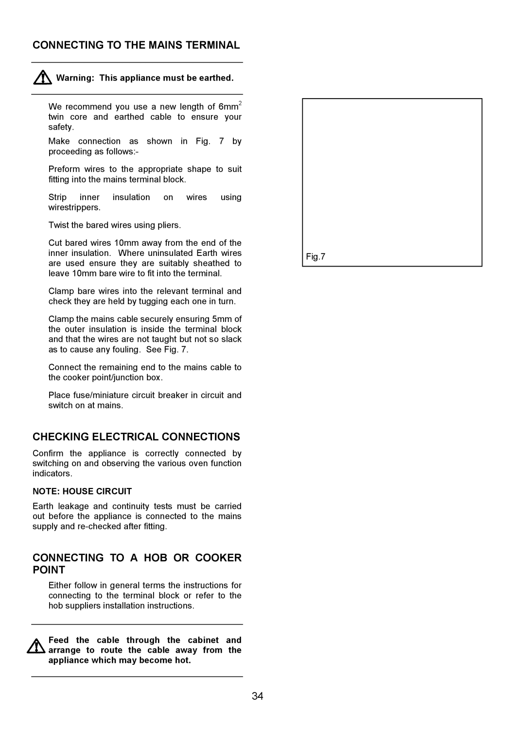 Electrolux FDO 900 Connecting to the Mains Terminal, Checking Electrical Connections, Connecting to a HOB or Cooker Point 