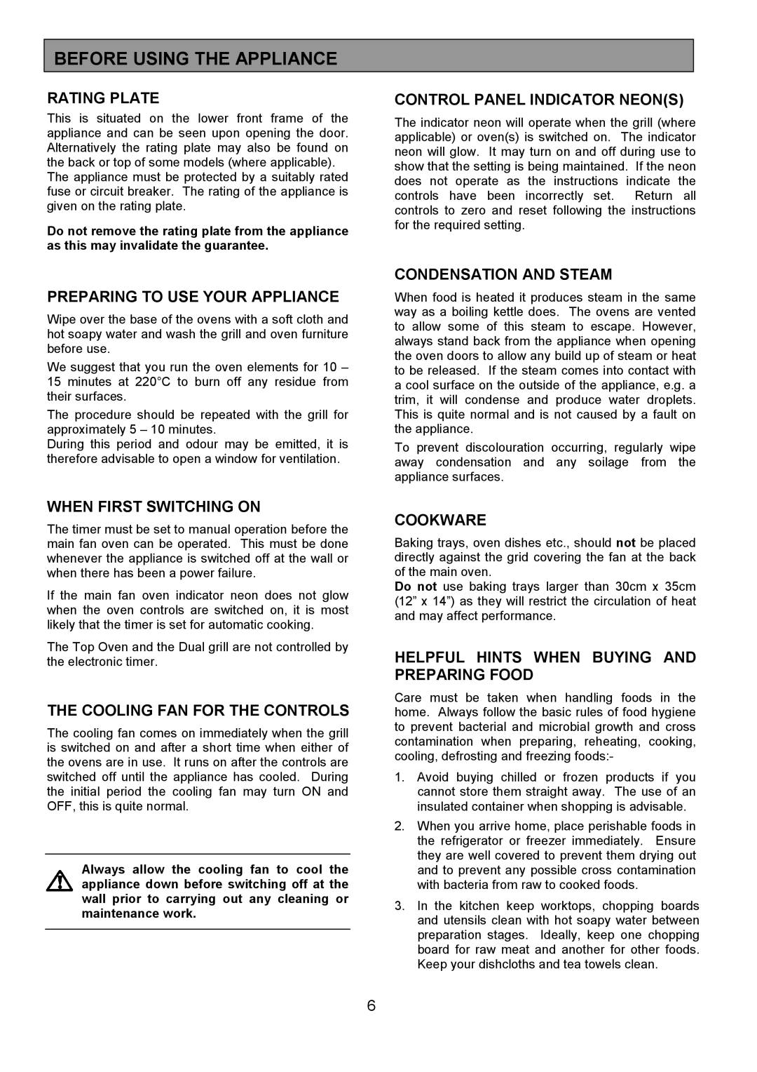 Electrolux FDO 900 manual Before Using the Appliance 