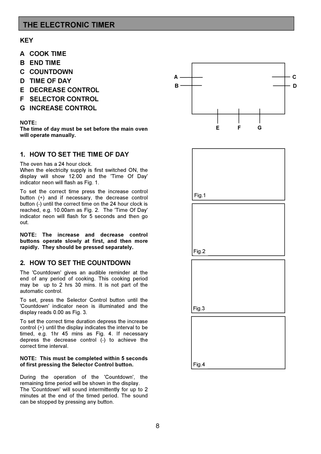 Electrolux FDO 900 manual Electronic Timer, HOW to SET the Time of DAY, HOW to SET the Countdown 