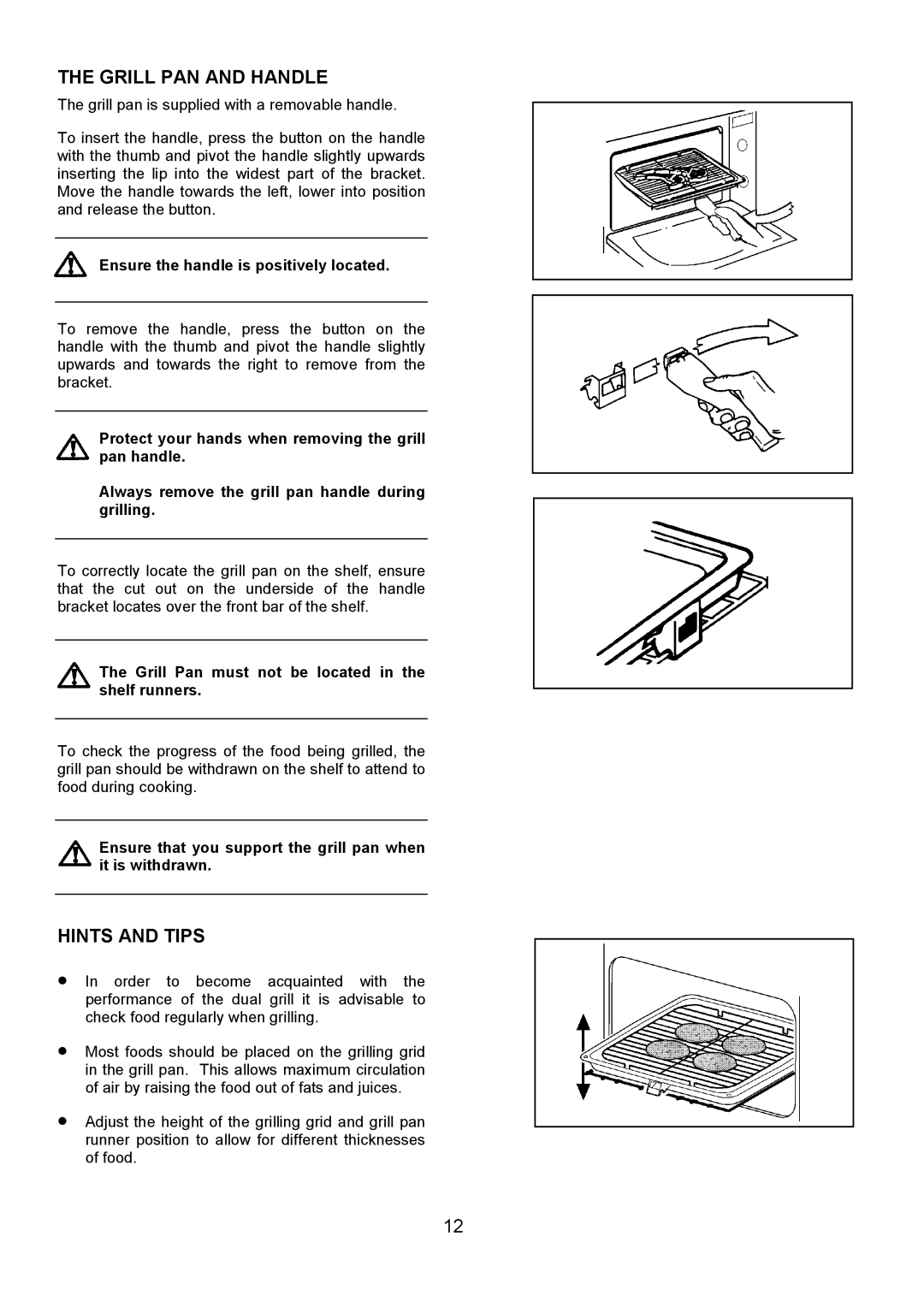 Electrolux FDU 700 manual Grill PAN and Handle, Hints and Tips, Ensure the handle is positively located 