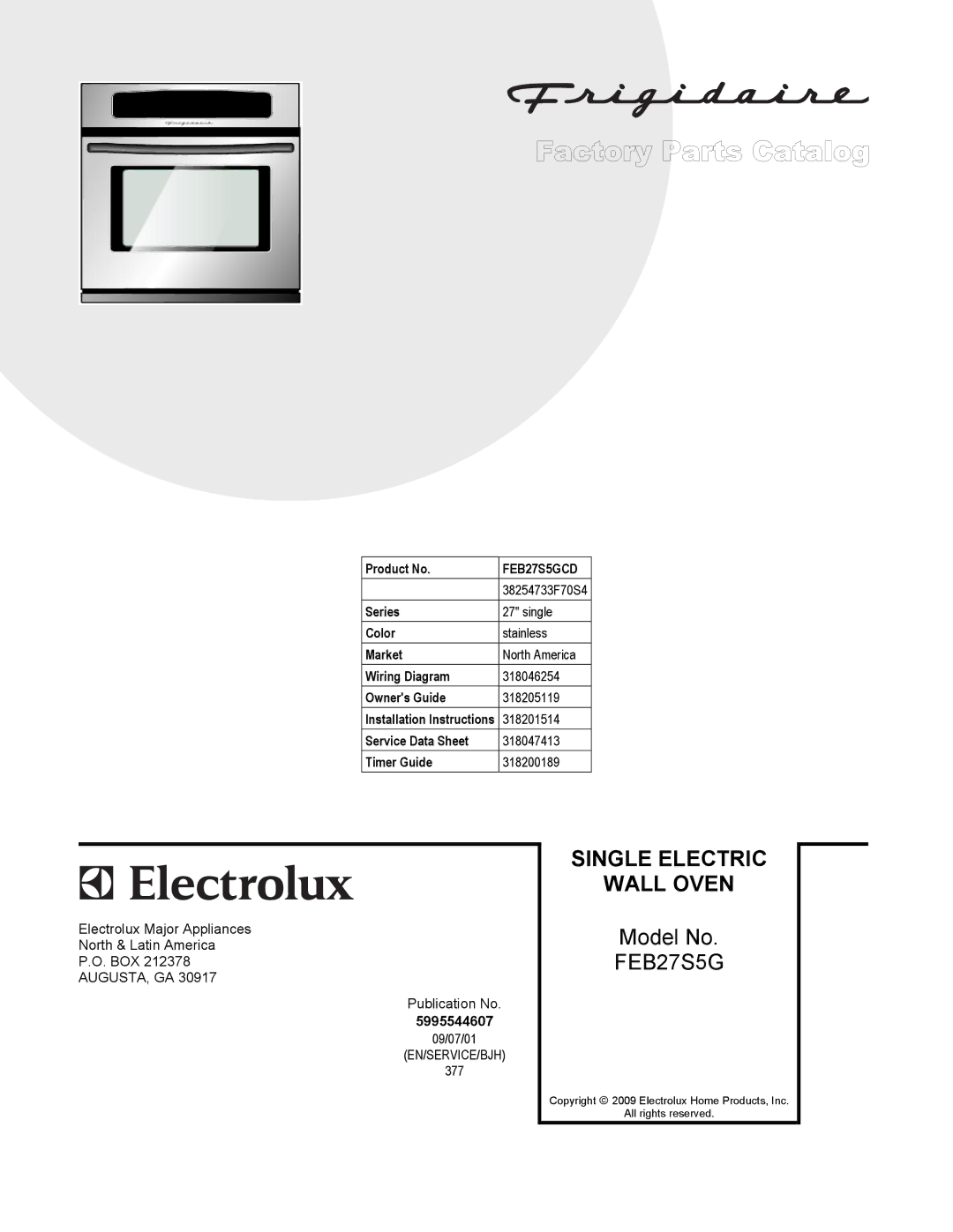 Electrolux FEB25S5G installation instructions Single Electric 