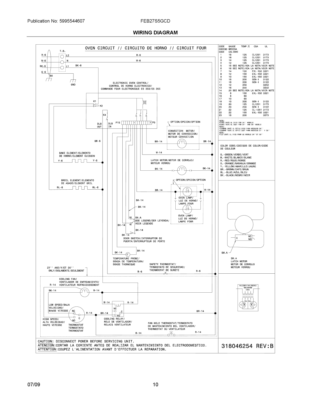 Electrolux FEB25S5G installation instructions Wiring Diagram 