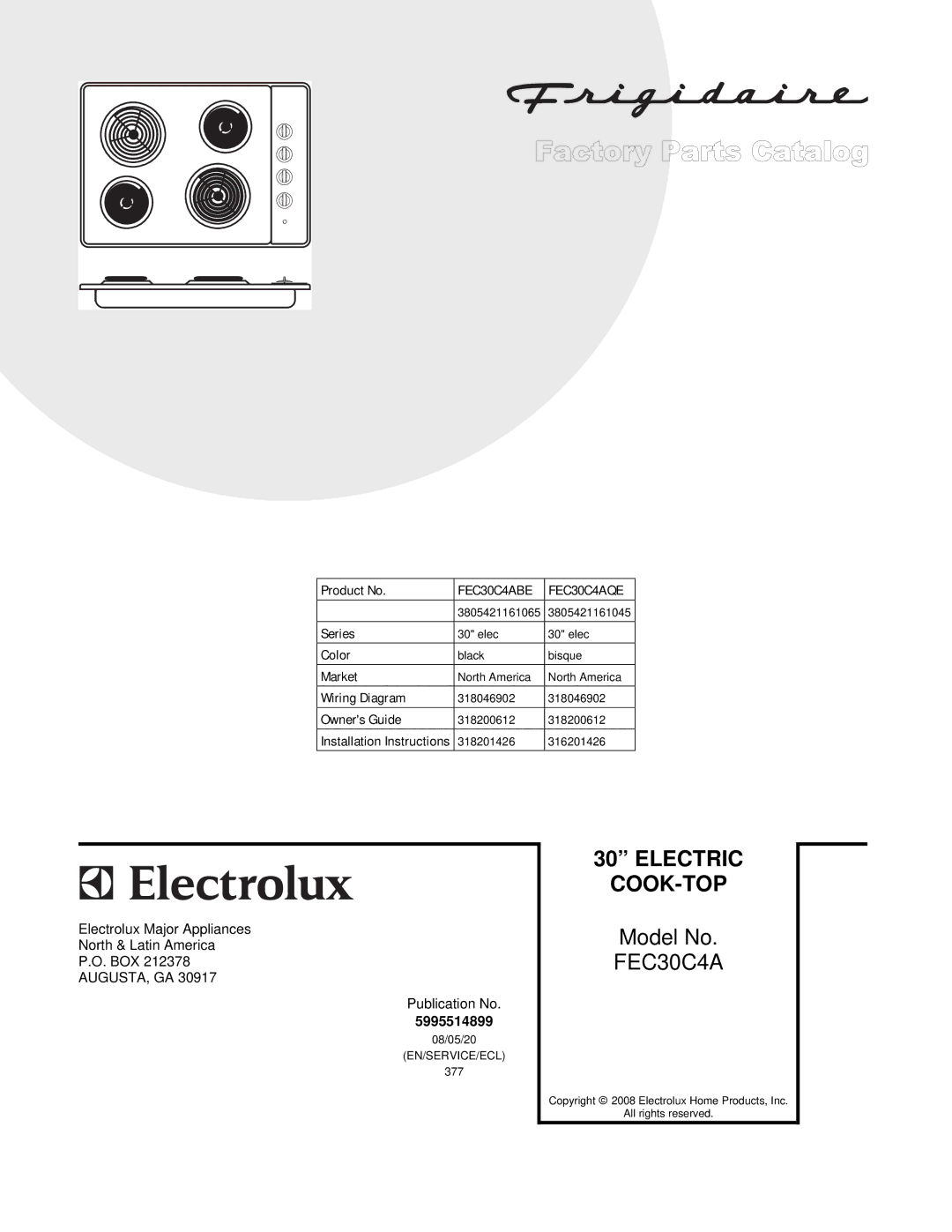 Electrolux FEC30C4ABE, FEC30C4AQE installation instructions Electric COOK-TOP 