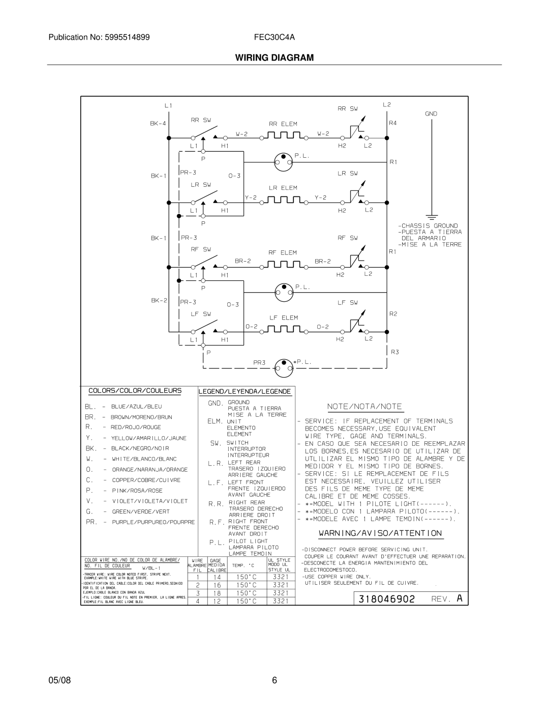 Electrolux FEC30C4AQE, FEC30C4ABE installation instructions Wiring Diagram 