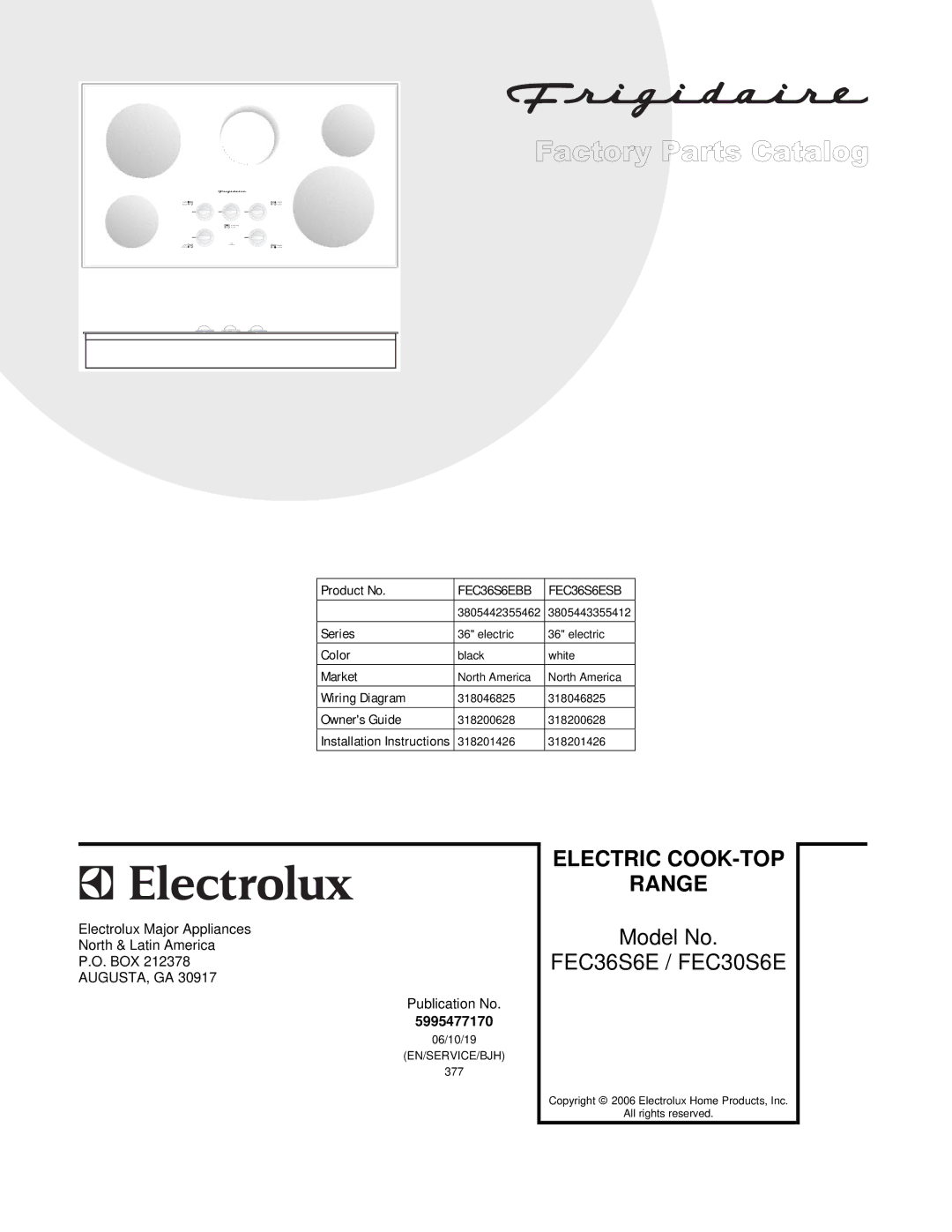 Electrolux FEC36S6E / FEC30S6E installation instructions Range, FEC36S6EBB FEC36S6ESB 